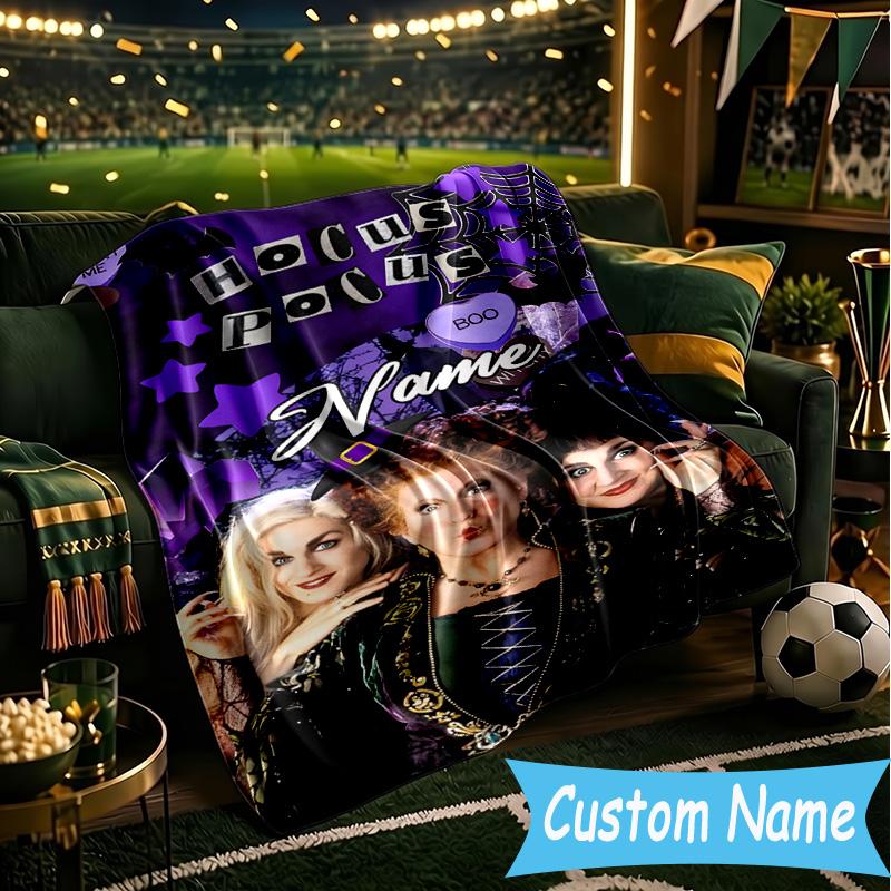 1PC Custom Name Witches Collage Throws Blanket Flannel Blankets for Couch Bed Gifts for Men Women Travel Picnic Christmas Fan Gifts