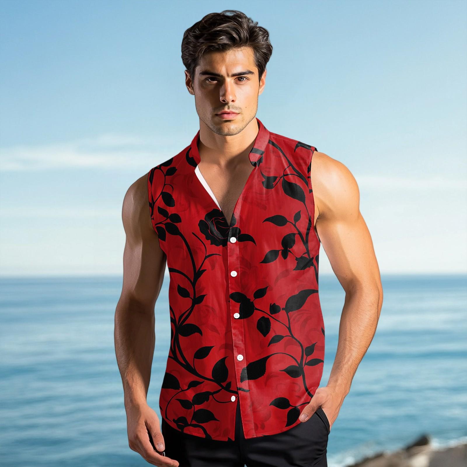 

Мужская модная рубашка без рукавов с лацканами на пуговицах и жилеткой XL