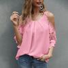 T-shirt spetsar med ihålig ärm, enfärgad off Shoulder-blus för kvinnor för dagligt bruk