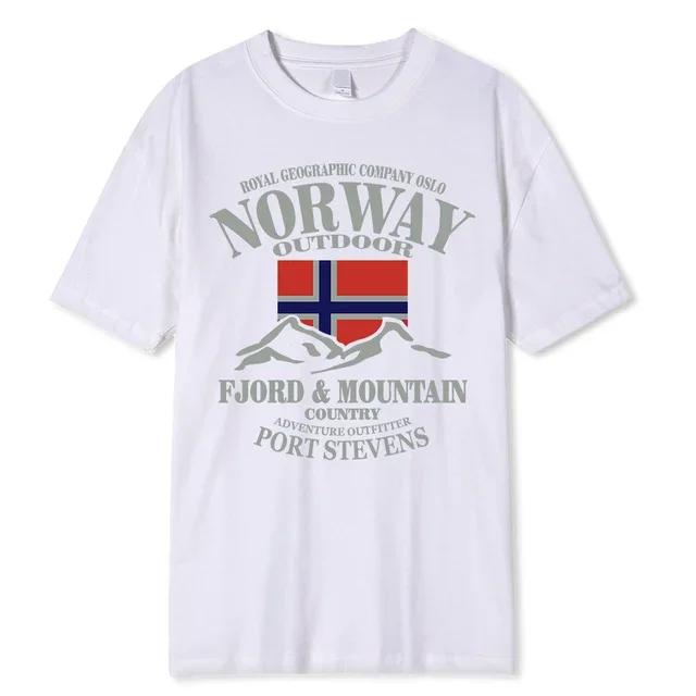 Léto Norsko Flag Fjord Mountain Tričko Crazy Hip Hop Pánská košile Bavlna Crewneck Nadměrná velikost Krátký rukáv Legrační trička Muž