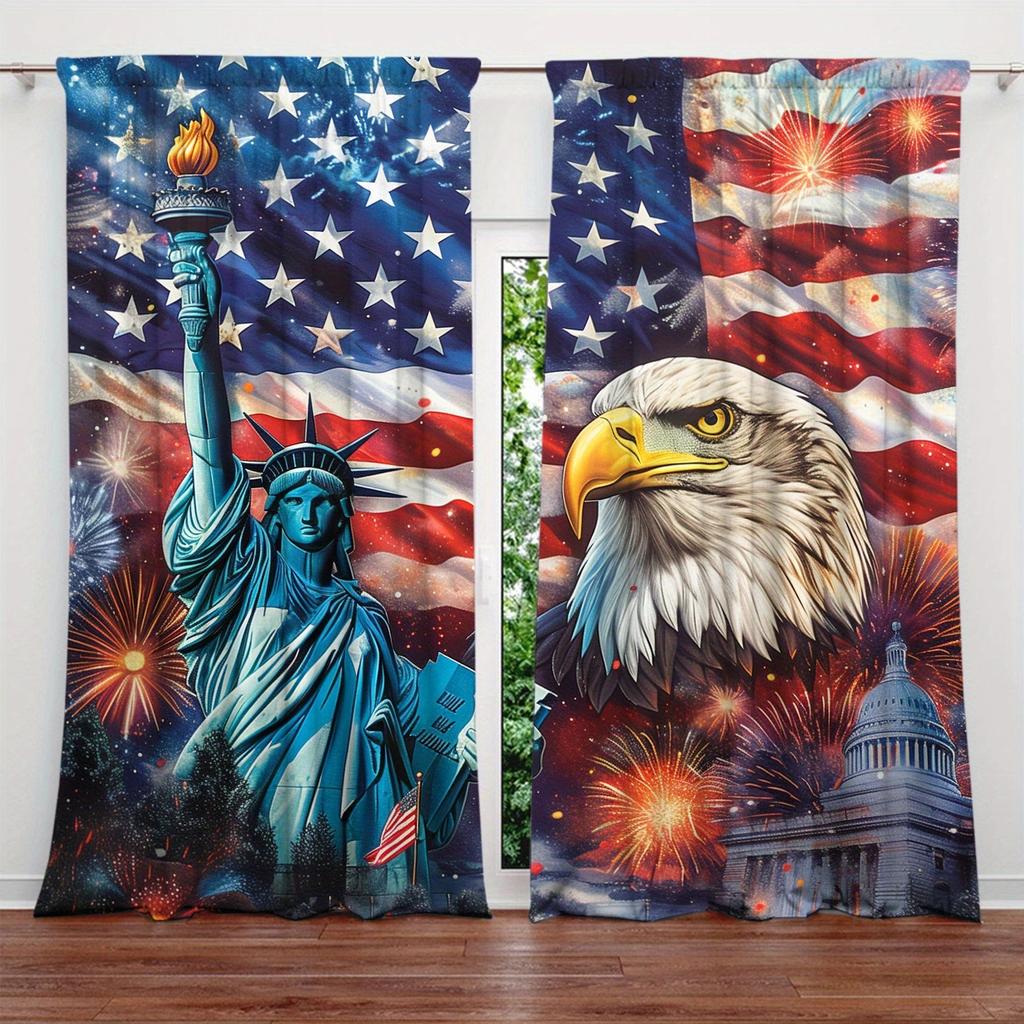 Unabhängigkeitstag der Vereinigten Staaten Flaggenvorhang für Heimdekoration-Stangentasche Fensterdekoration für Schlafzimmer, Küche, Wohnzimmer
