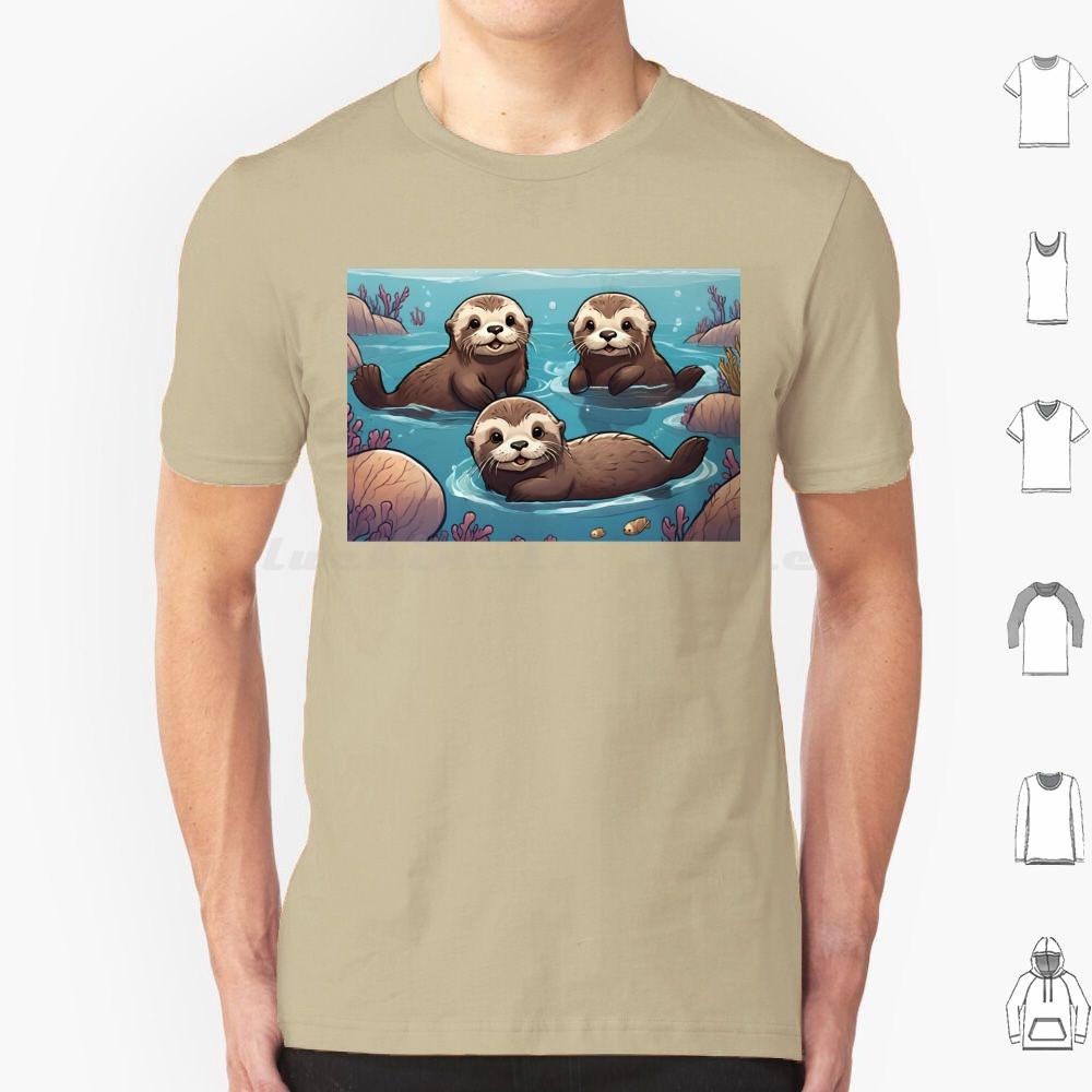 Playful Otters In The Ocean T Shirt Big Size 100 Cotton Otters Swimming Ocean Cute Adorable Family Joyful Playful Wildlife