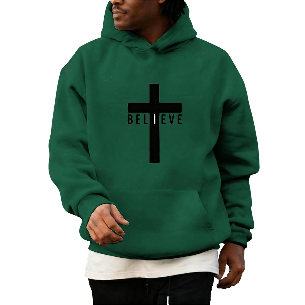 Sweatshirts For Men Christ Cross Pullover Hoodie Inspirational Graphic Long Sleeve Sweatshirt