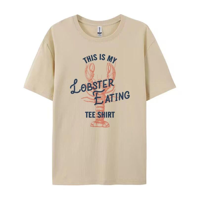 Women Vintage Lobster Eating Tee Shirt Hippie Funny Lobster Lover TShirt Cute Foodie Shirt Unisex Loose Short Sleeve Tops Gifts