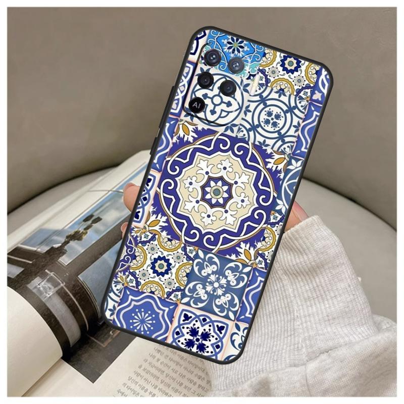 Moroccan Tile Case For Oppo A74 A94 A54 A18 A38 A58 A78 A98 A80 A60 A40 A96 A76 A16 A15 A17 A57 A77 A5 Pro