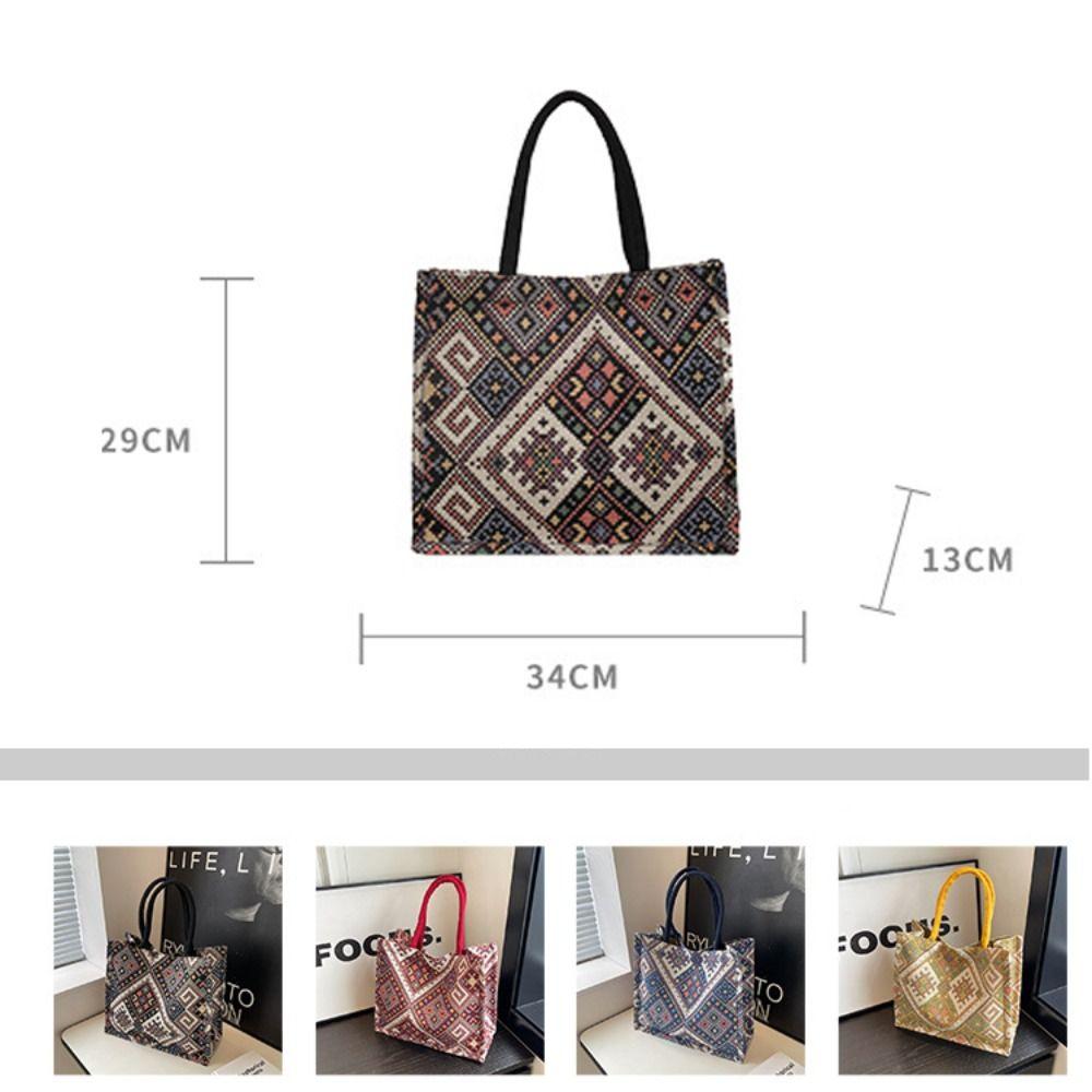 Versatile Ethnic Style Tote Bag Large Capacity Retro Handbag Organizer Canvas Casual Women's Shoulder Bag Female