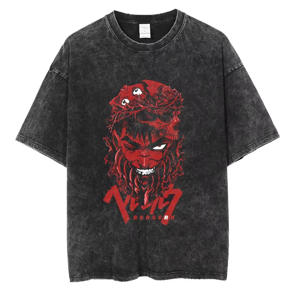 Leisure Men Anime Graphic T Shirts Washed Vintage Tshirt Streetwear Cotton Loose Short Sleeve Tshirt Tees New Cotton TSHIRT XL