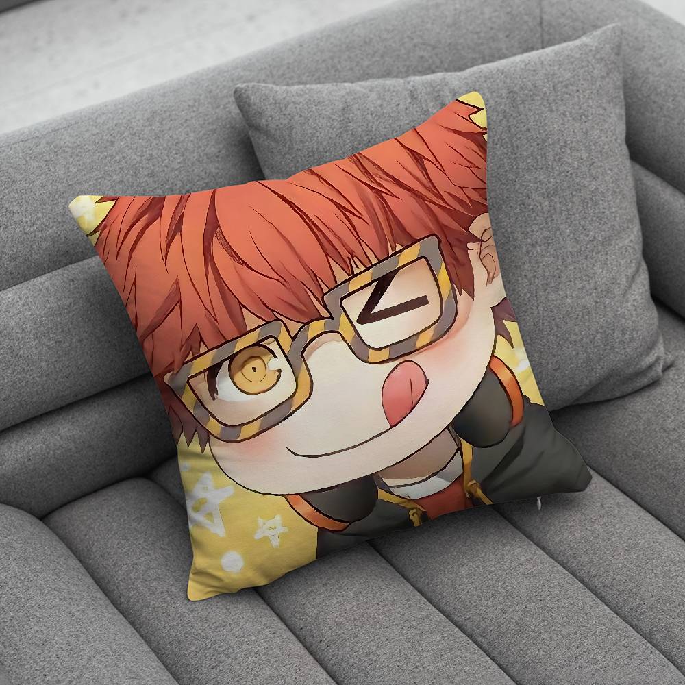 Anime Mystic Messenger Game 707 Pillow Case Antidustmite Pillowcase Invisible zipper silky short plush Sofa cushion cover