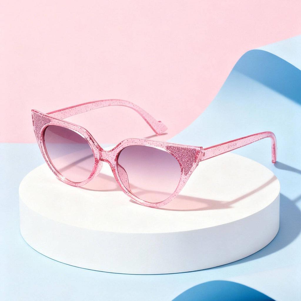 2026 New Children's Fine Glitter Cat-Eye Frame Cute Baby Candy-Colored Outdoor Sunshade Sunglasses