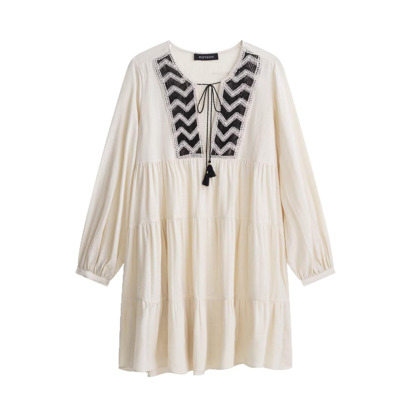

Summer Women s Embroidered Patchwork Long Sleeve Mini Dress Small