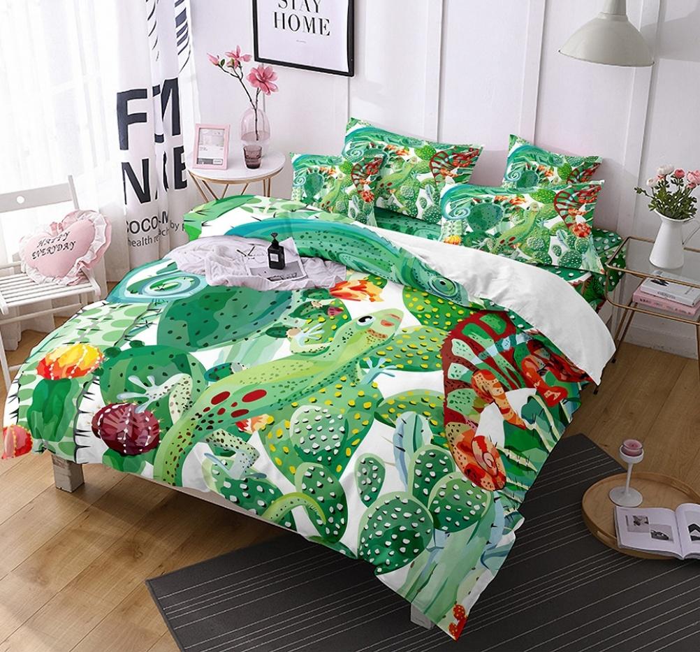 Comforter Cactus Queen King Size Green Plants Boys Girls Teen Bedding Set 3 Piece Set With 2 S Super Soft
