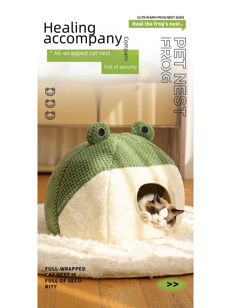 Nuovo Stile Letto per Gatti Peluche Semi-Chiuso a Forma di Rana Piccola - Caldo Letto per Cani a Forma di Casa Autunnale/Invernale