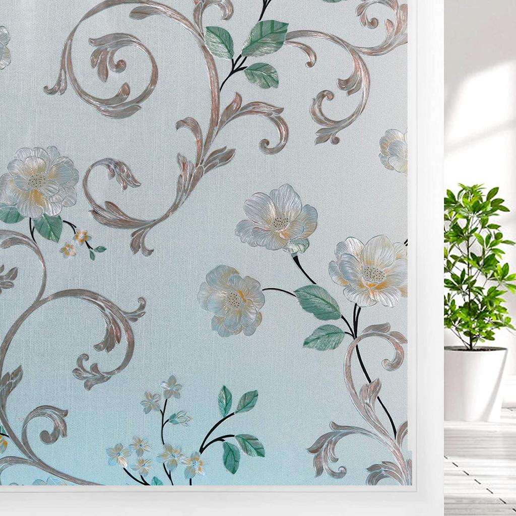 Frostat fönsterinsynsskydd Värmeisolerande statisk häftande icke-självhäftande film för hem fönsterdekaler i färgat glas vinyl