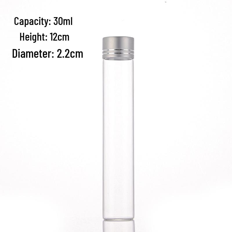 Cordyceps Chinese Medicine Storage Bottle - High Borosilicate Glass with Silver Aluminum Cap, 22mm Diameter, Threaded, Empty for Dispensing