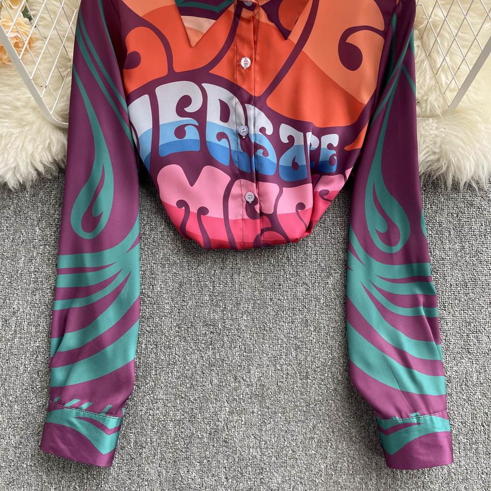 European Station Spring New Fashion Brand Letterhead Print Retro Baroque Style Leisure Vacation Shirt Women's Slim Fit