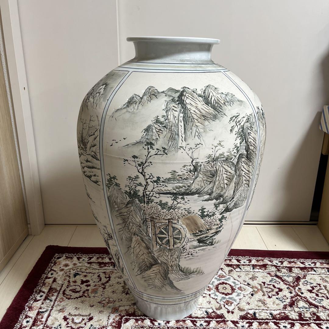 

[USED] Ceramic vase decorated with a landscape painting of the four seasons, white porcelain, Korean, MONSTER, antique, fine art, limited edition