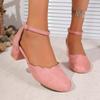 Fashion Elegant Flock Cover Heel Sandals Women Summer New Thick Sole Med Heel Sandal Female Fashion Party Anckle Strap Sandalias Mujer