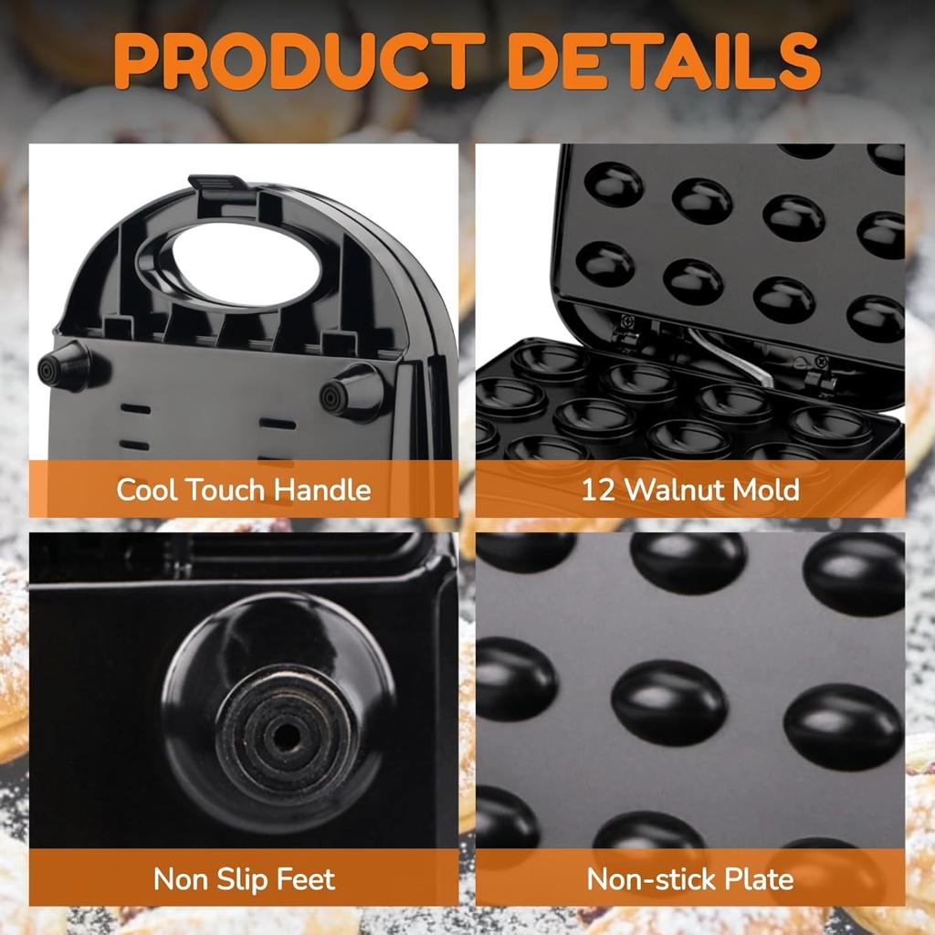 Walnut Cookie Maker 12 Holes, Electric Walnut Cake Mold Maker, Non Stick Oreshki Cookies Maker, Double-side Heating Mini Nut Cookies Maker Machine