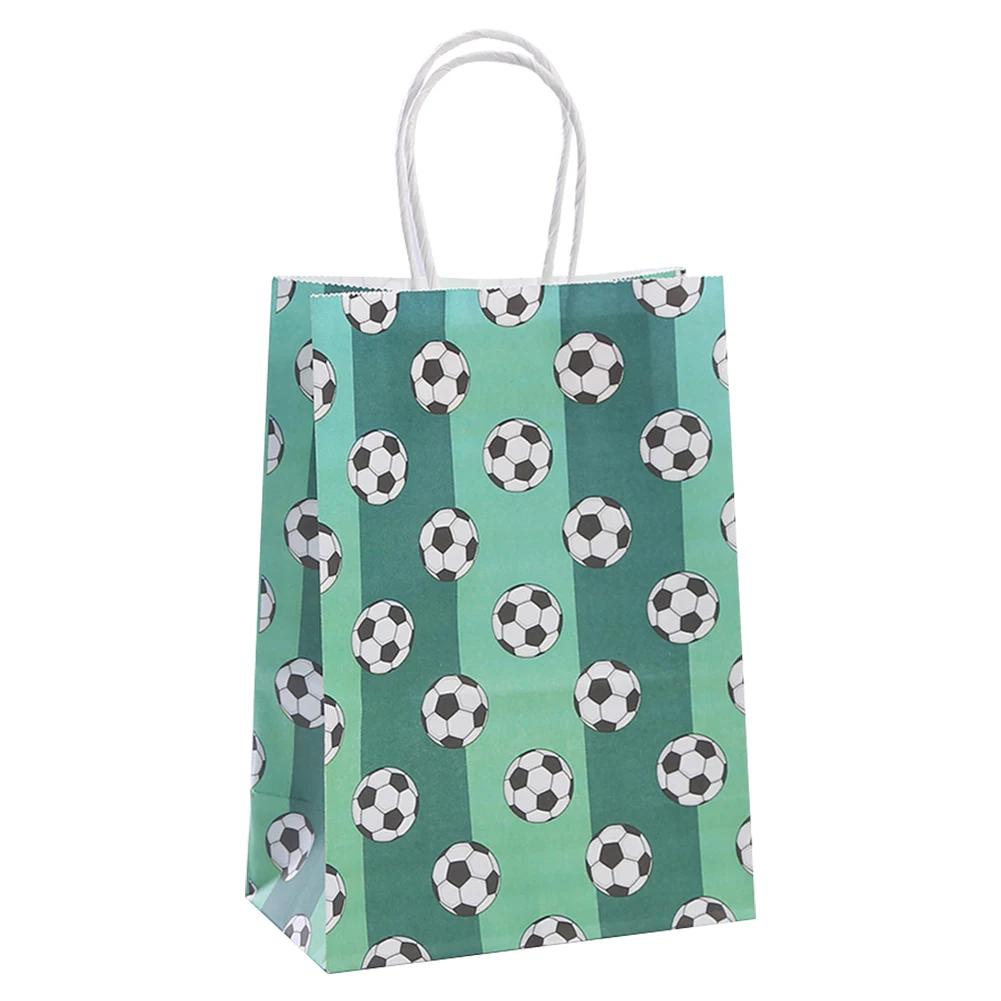 

12 шт. бумажные пакеты для футбольной вечеринки, футбольная тематика, конфетные пакеты с ручками, подарочные упаковочные пакеты, декор для детского дня рождения