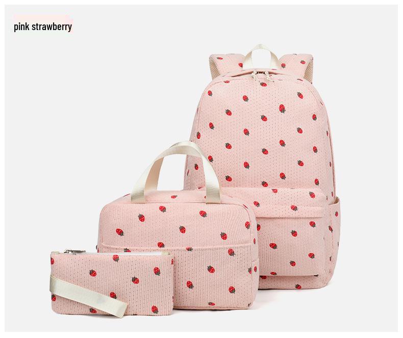 

Corduroy Print Backpack Set: Youth Schoolbag & Laptop Bag for Students