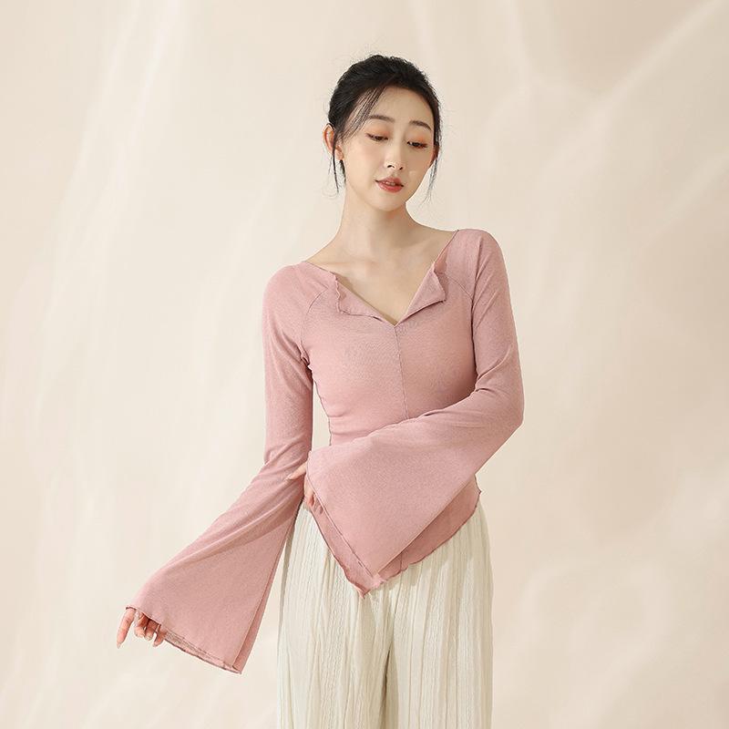 

Струящееся платье с V-образным вырезом, расклешенными рукавами и стройнящим силуэтом, костюм для классического китайского танца Small розовый/фиолетовый