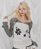 LMR Motif Embroidered Off-Shoulder Hooded Long Sleeve T-Shirt Oatmeal