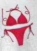 2025 Triangle Cup Lace-Up Thong Bikini Swimwear - Solid Color, European & American Style
