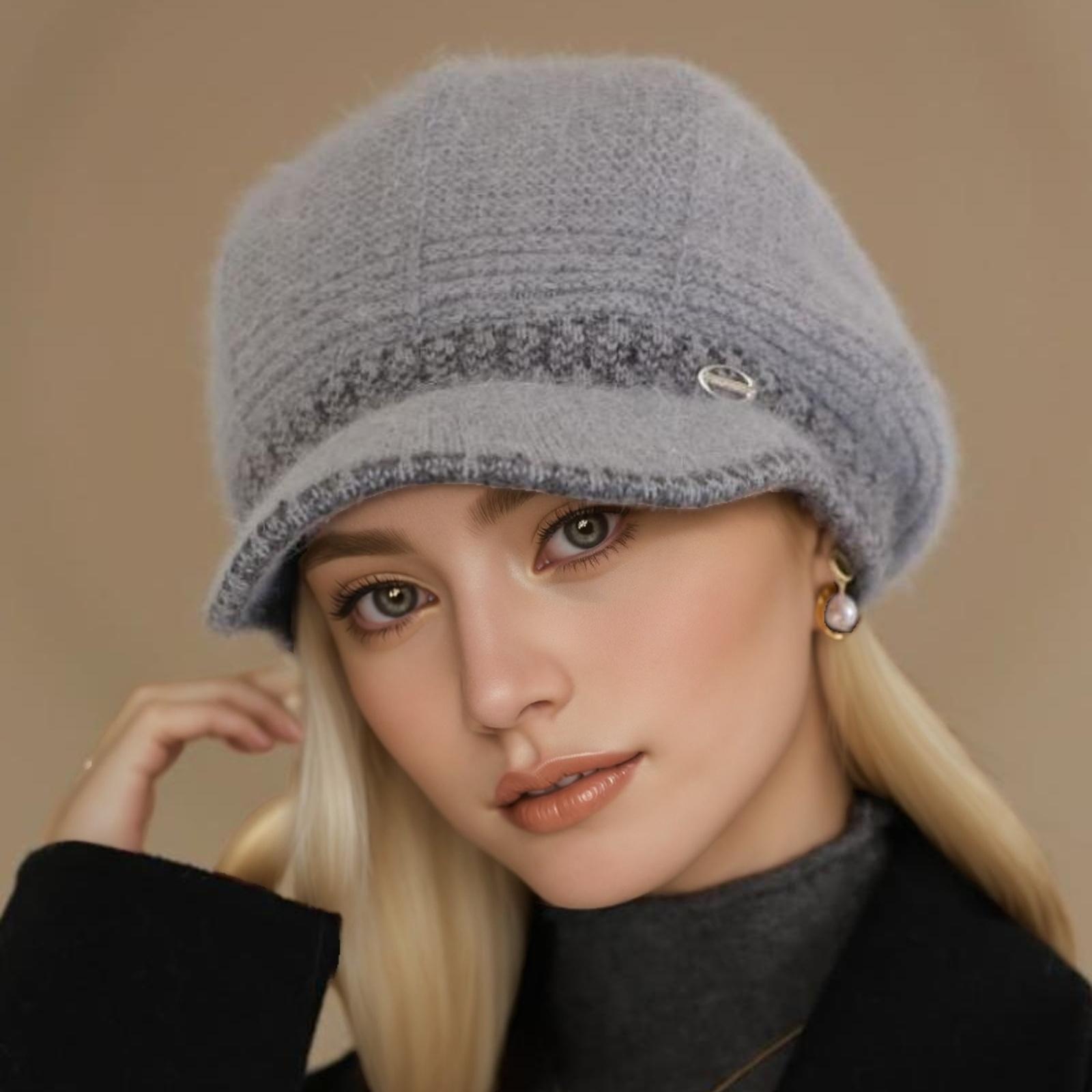

Модная шляпа из искусственного кроличьего меха для женщин, зимний берет для женщин среднего и пожилого возраста, сезон осень-зима серый