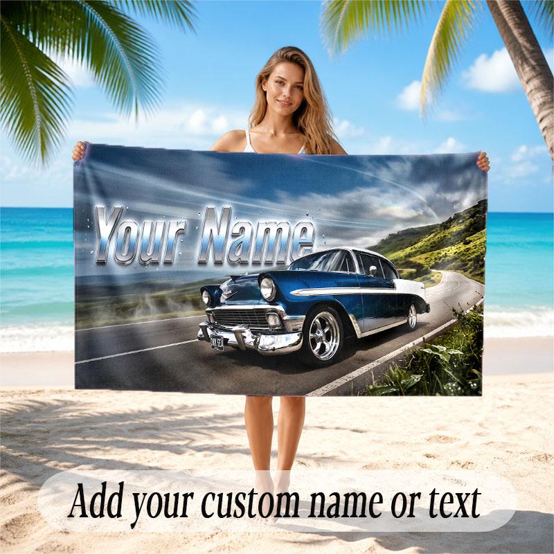 Truck Car Theme Soft Beach Towel Personalized Custom Name Text Towel Portable for Beach Pool Travel