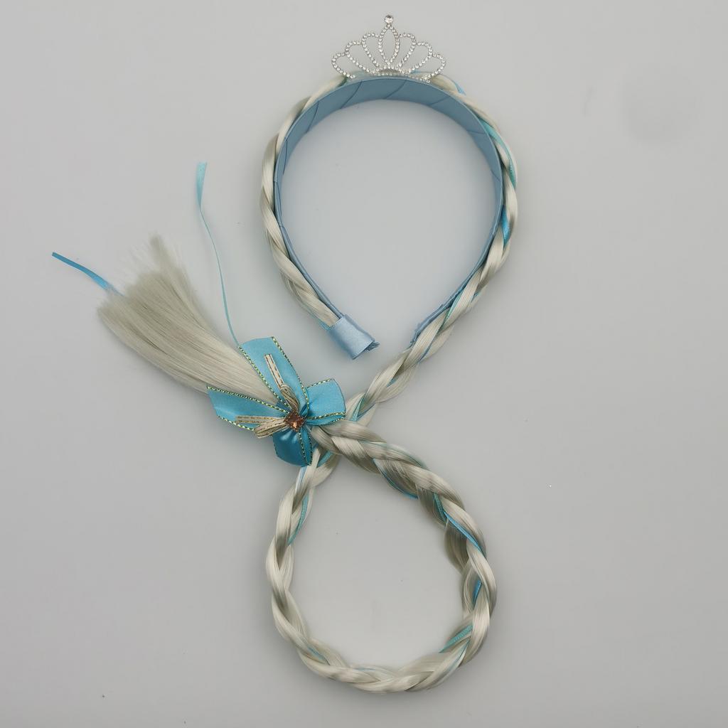 Pearl Crown Headband with Wig Braids & Snowflake Decor for Girls—Princess Style, Perfect for Daily Wear & Holiday Parties