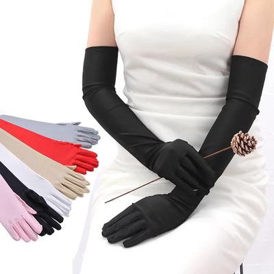 Neue Klassische Erwachsene Schwarz Weiß Rot Haut Oper/Ellenbogen/Handgelenk Dehnbar Satin Finger Lang Arm Handschuhe Damen Club Handschuhe Fahrhandschuhe