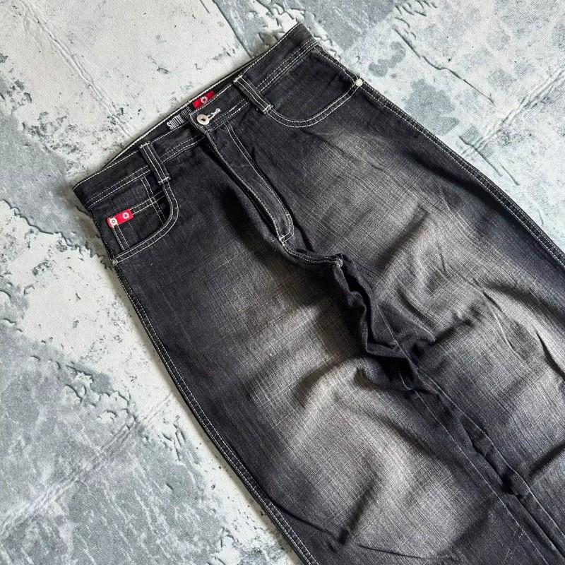 Southpole Y2K Streetwear Pantaloni di Jeans a Gamba Larga Uomo Donna Nero Grigio Lavato Vestibilità Larga Vita Media Taglio Dritto