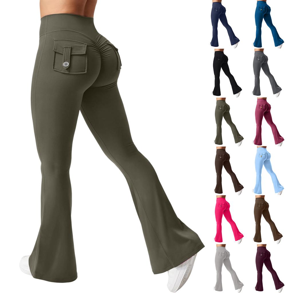High Waist Flare Leg Pants for Women with Back Pocket Scrunch Detail Stretchy Fabric Bootcut Yoga Style