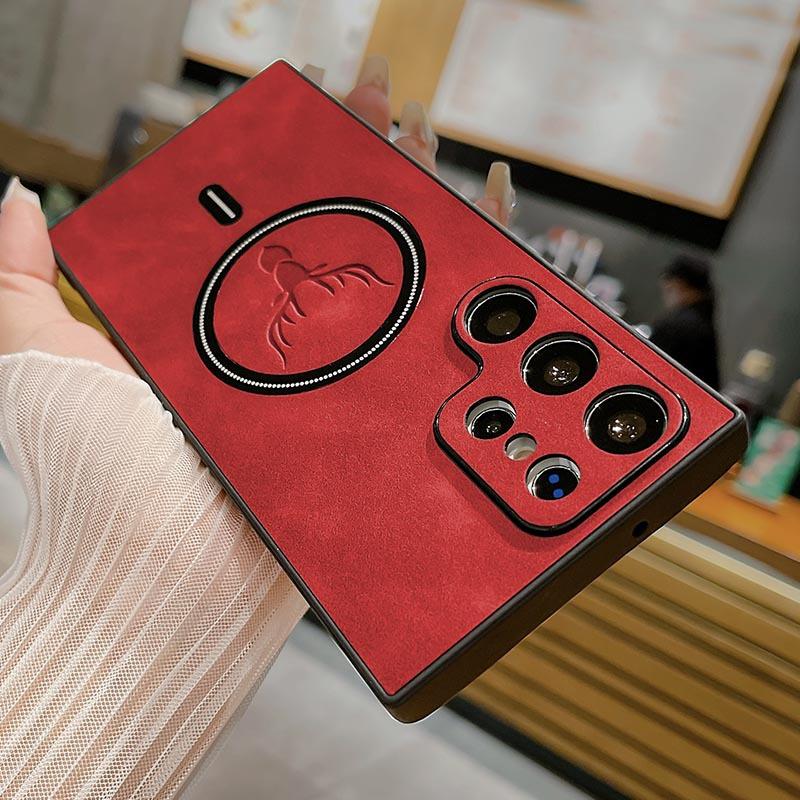 Luxury Leather Deer Texture Case For Samsung S25 Ultra S24 Plus S23 S22 S21 FE Note 20 Ultra 10 For Magsafe Magnetic Phone Cover