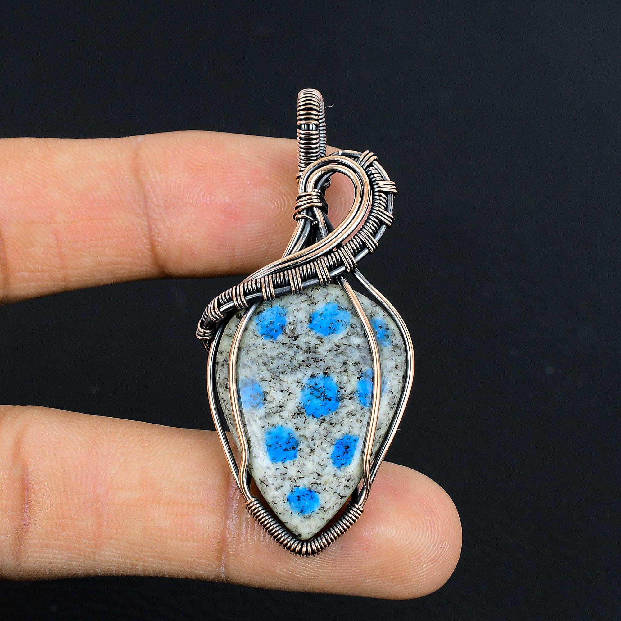 

K2 Azurite Pendant, 999 Copper Wire Wrapped Gemstone Jewelry, Handmade Pendant, For Thanksgiving 2.55 Inches