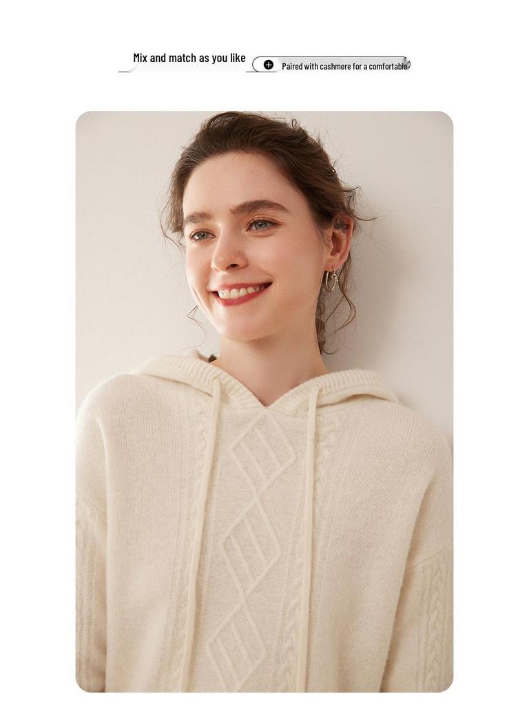 Women's 2024 High-End Hooded Cashmere Argyle Sweater