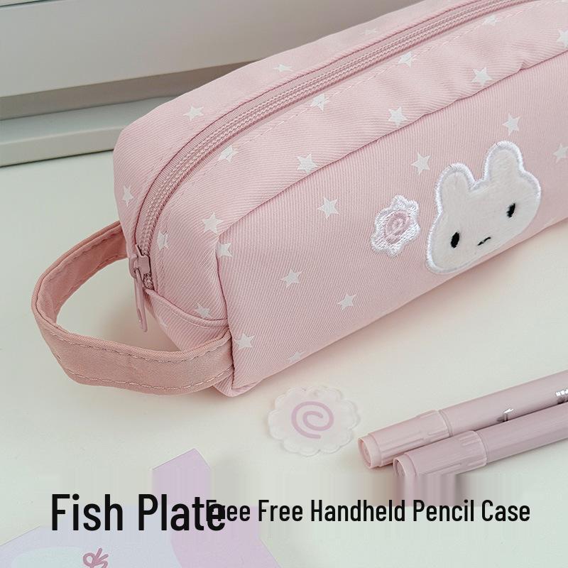 Xiaohongshu Pink Star Rabbit Pencil Case - Stylish, Spacious Handheld Stationery Bag for Students