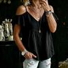 Women Casual Loose Off Shoulder V Neck Ruffle Short Sleeve T Shirt