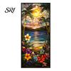 Indoor Outdoor Window Cling Privacy Film Stained Glass Flamingo Tropical Static Clings Heat Control Door Temporary Sticker Covering with Palm