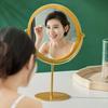 LALAFINA Tabletop Stand Mirror, Round, Compact Design with Stable Base, for Dressers, Gold, 27 x 19 x 10 cm