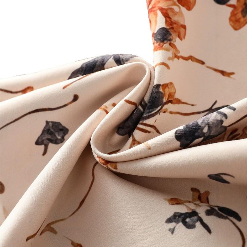 Womens French Country Floral Print A-Line Dress With Puffed Sleeves V-Neck High Waist