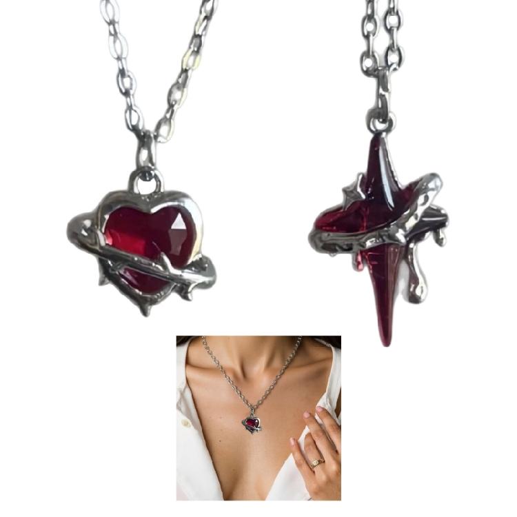 2Pcs Versatile Red Heart Crucifix Necklace Comfortable Alloy Neck Jewelry Clavicle Chain for Casual or Formal Outfits