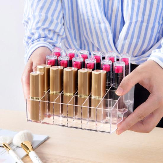 Suport pentru ruj Transparent Compartimentat 24 Grile Capacitate mare Vizibil Transparent Cosmetic Machiaj Organizator Suport Dormitor