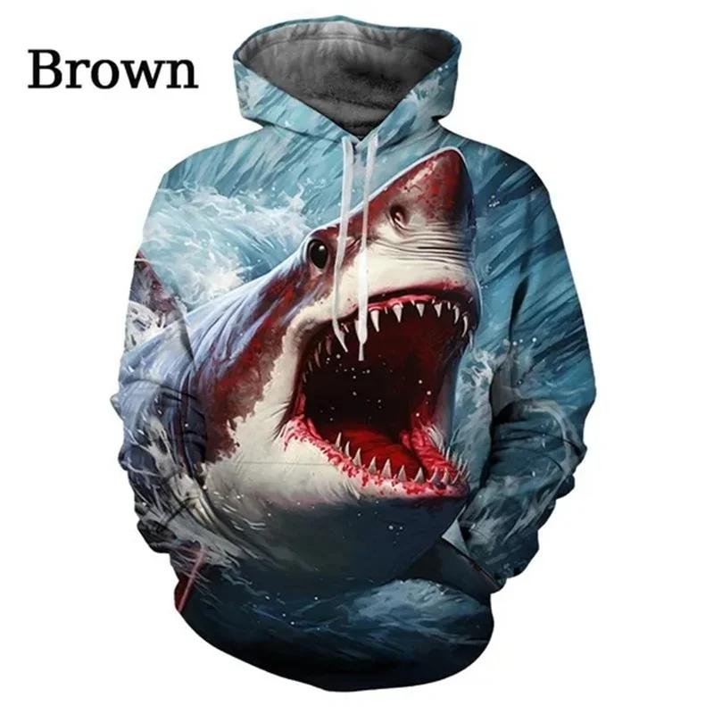 Fierce Shark Fishing Hoodie Men Y2k Pullovers 3D Whale Sealife Printed Hoodies Harajuku Fashion Streetwear Womens Clothing Hoody