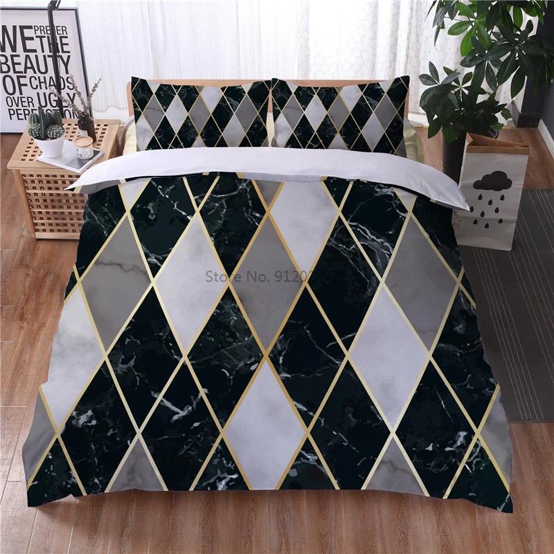Black White Geometric 3d Bedding Sets Marble Digital Printing Duvet Cover Set with Pillowcase Home Textile Europe Australia Size