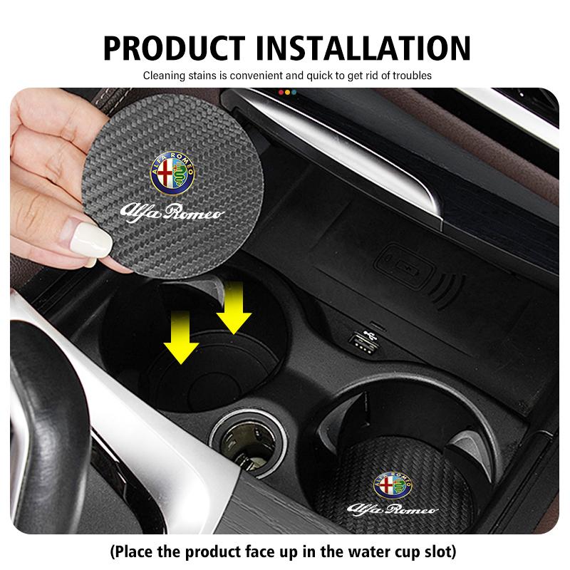 2 Pièces Sous-verres de Voiture Porte-gobelet d'Eau Tapis Antidérapants Accessoires Pour Alfa Romeo GT Stelvio F1 Brera Volante Tonale Gloria Disco