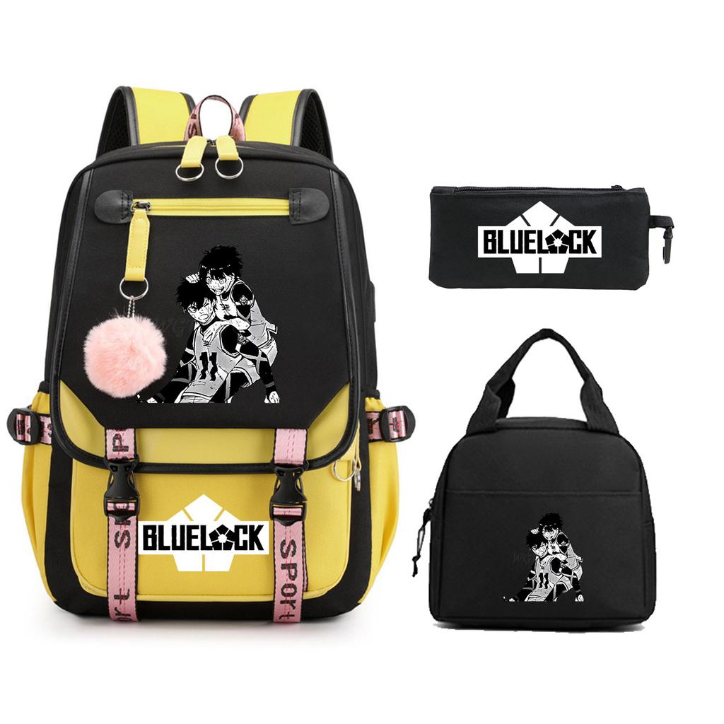 Blue Prison Student School Bag Children'S Meal Bag Casual Pencil Bag Three-Piece Set