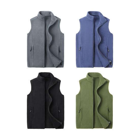 Men Polar Fleece Vest Coat Stand-Up Collar Sleeveless Double Side Pockets Waistcoat Zipper Closure Solid Color Warm Autumn Winter Waistcoat