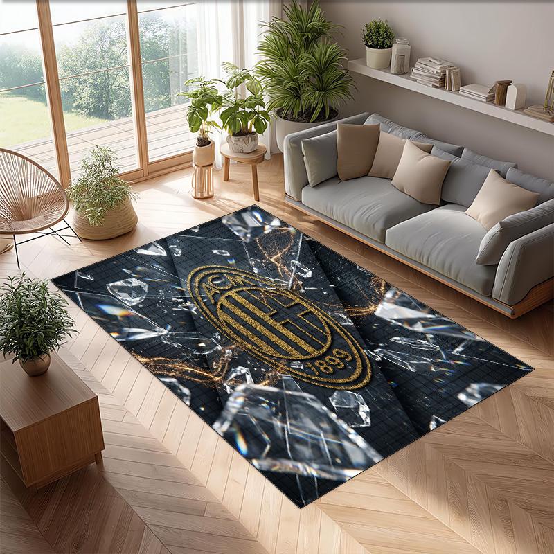 Tappeto in Flanella Stampato AC Milan Antiscivolo Morbido Poliestere Tappeto per Pavimento Tappetino Decorativo da Interno per Camera da Letto Soggiorno Divano Sala Giochi Decorazione Casa