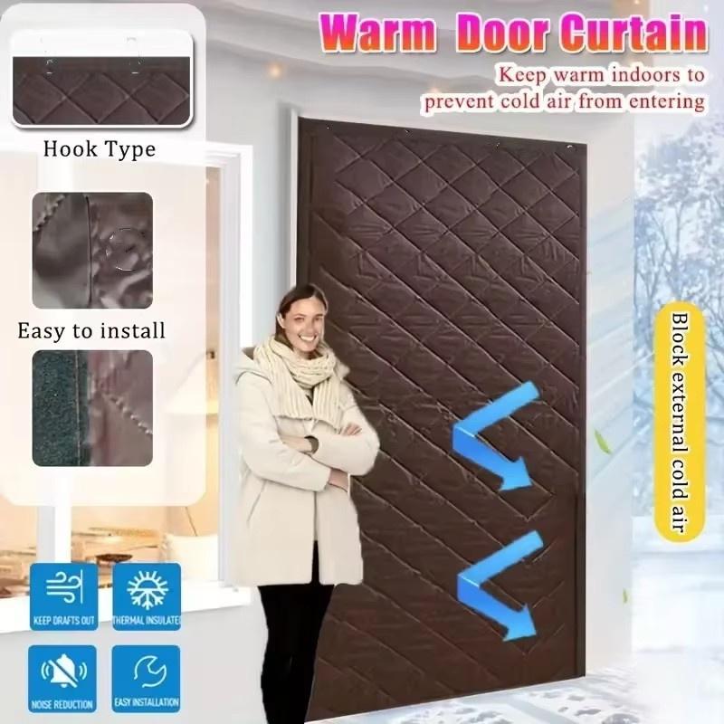 Winter Cotton Household Insulation, Heat Insulation, Windproof Door Curtain Solid Color Thickened Windproof, Cold Proof